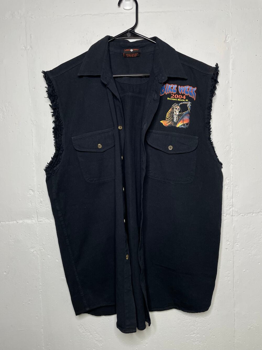 Biker Design Bike Week Daytona Beach 2001 Black Cutoff Vest Size Large Cotton